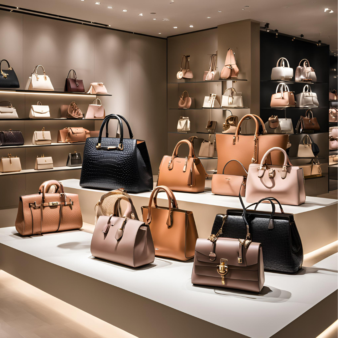 General Beautiful Luxury Handbags Spread in Well Lit Display