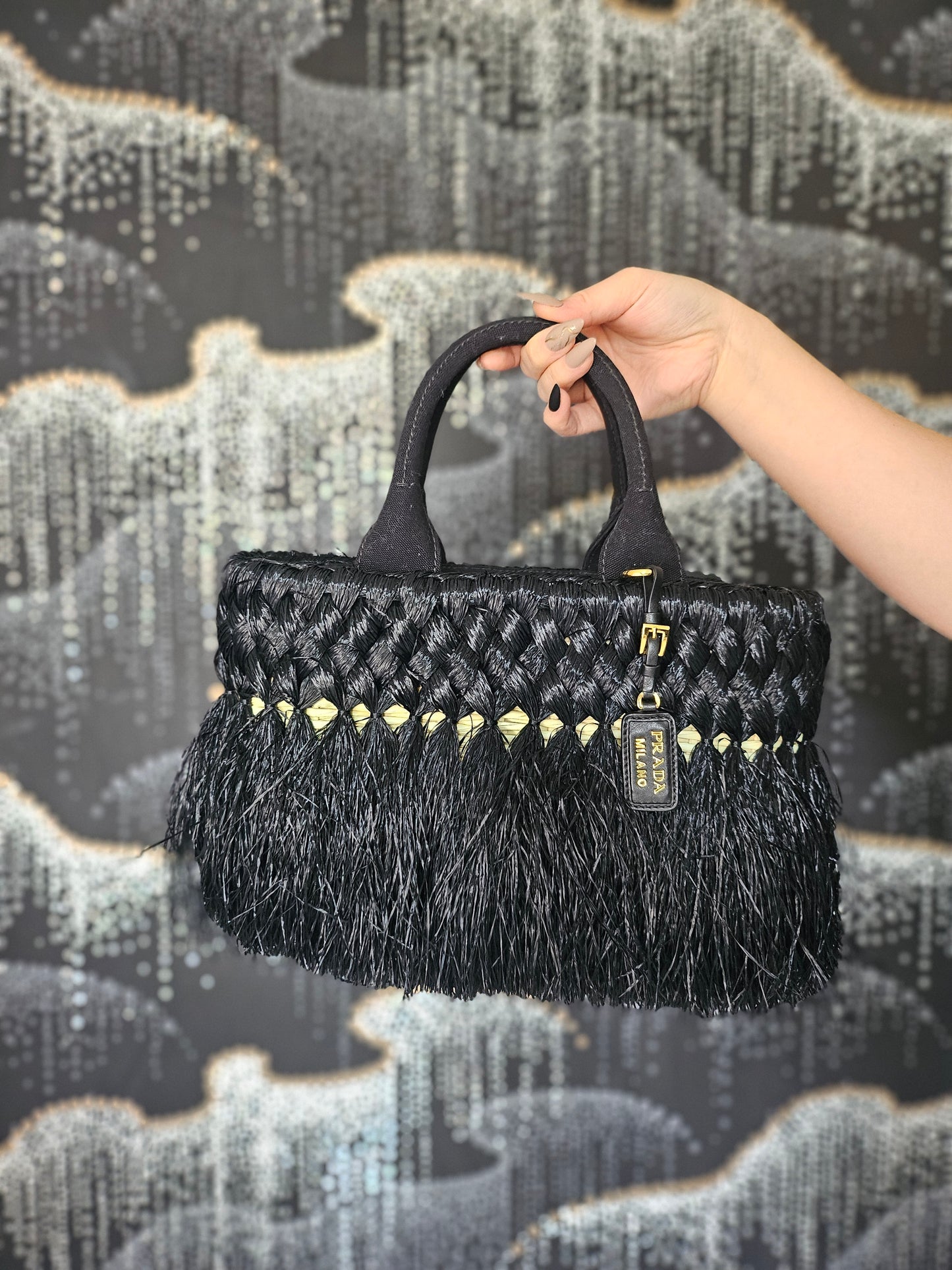 Prada Fringed Raffia Satchel