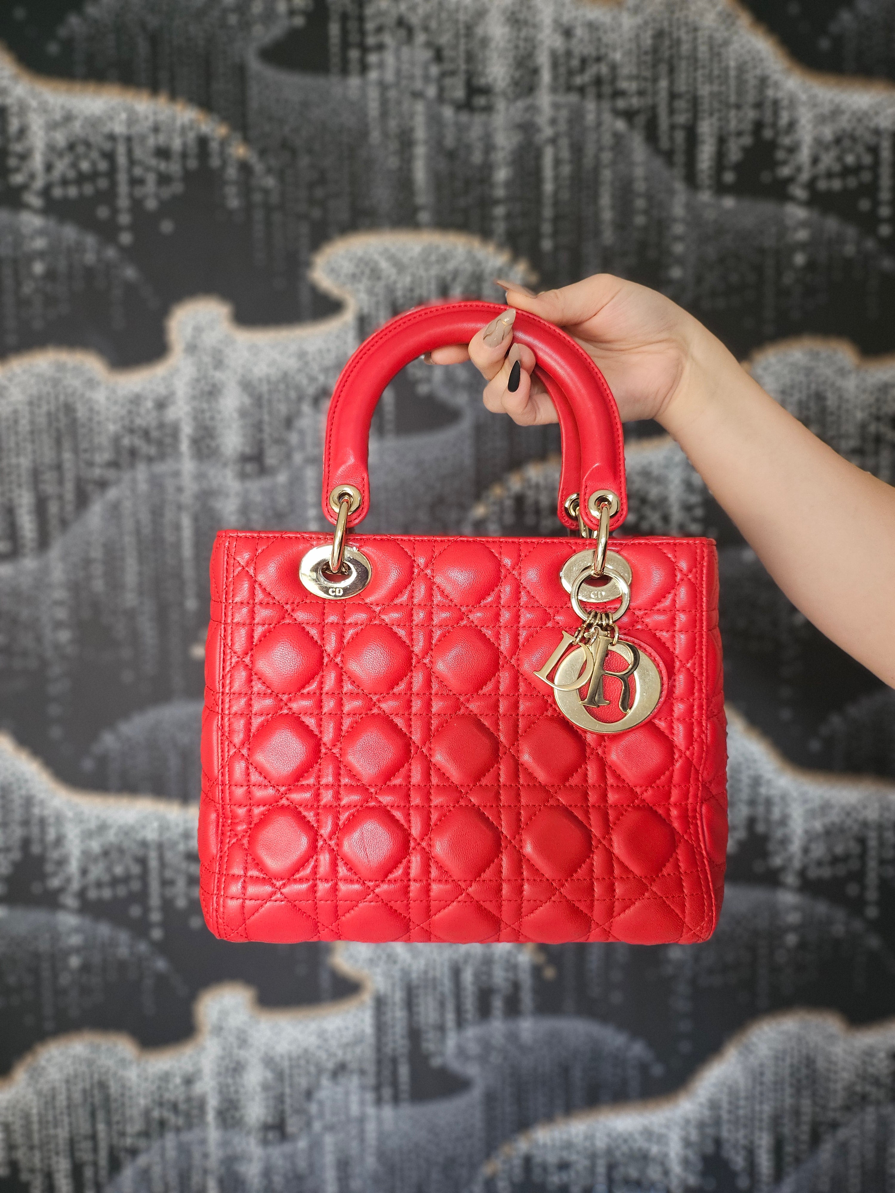 Lady dior medium red best sale