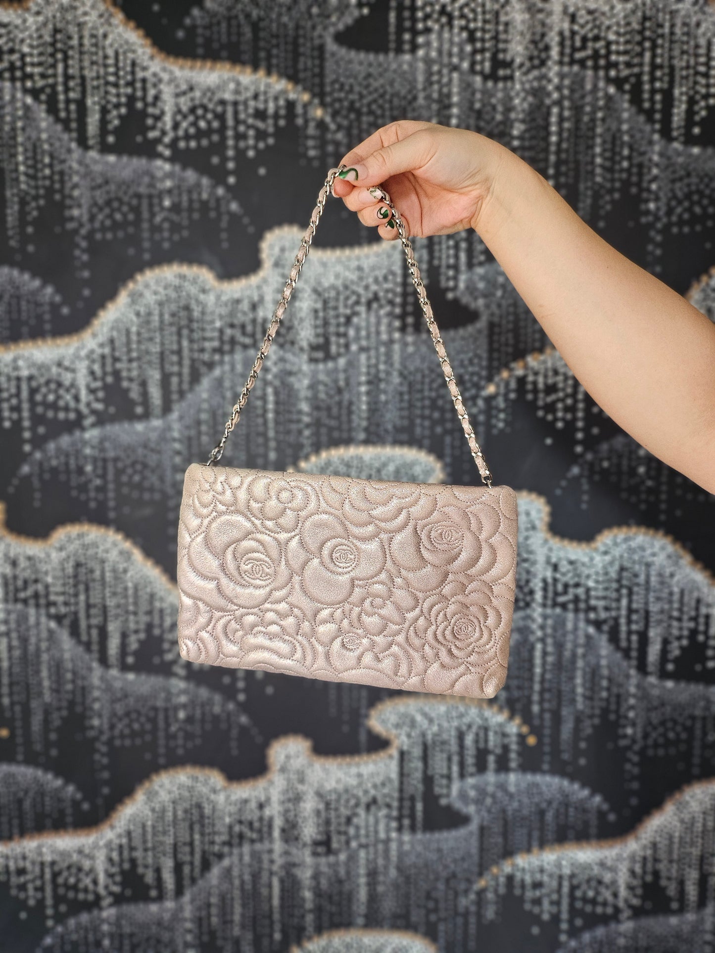 Chanel Metallic Pink Camellia Lambskin Handbag