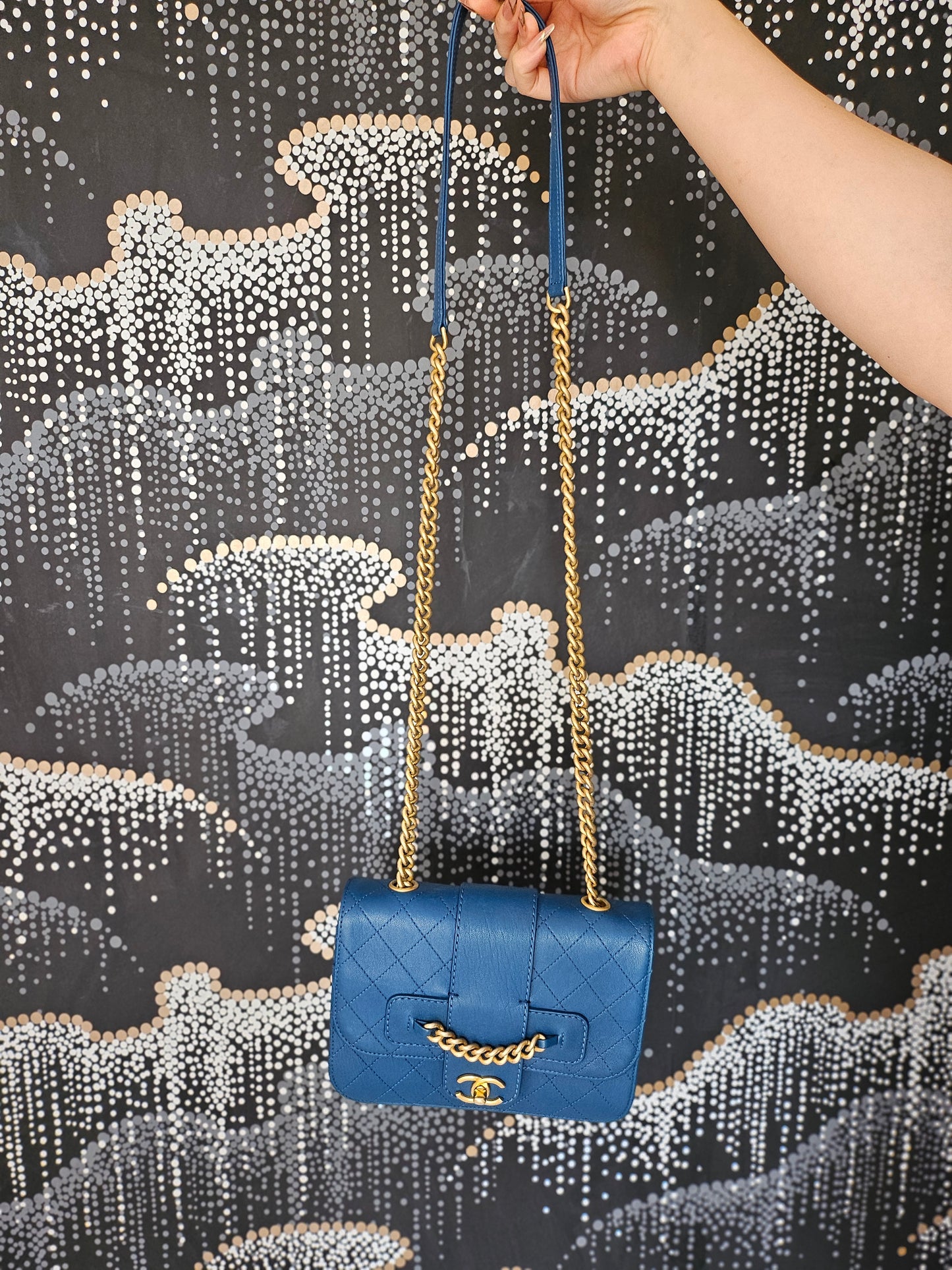 Chanel Series 24 (2017-2018) Blue Sheepskin Stitched Quilted Chain Flap Bag