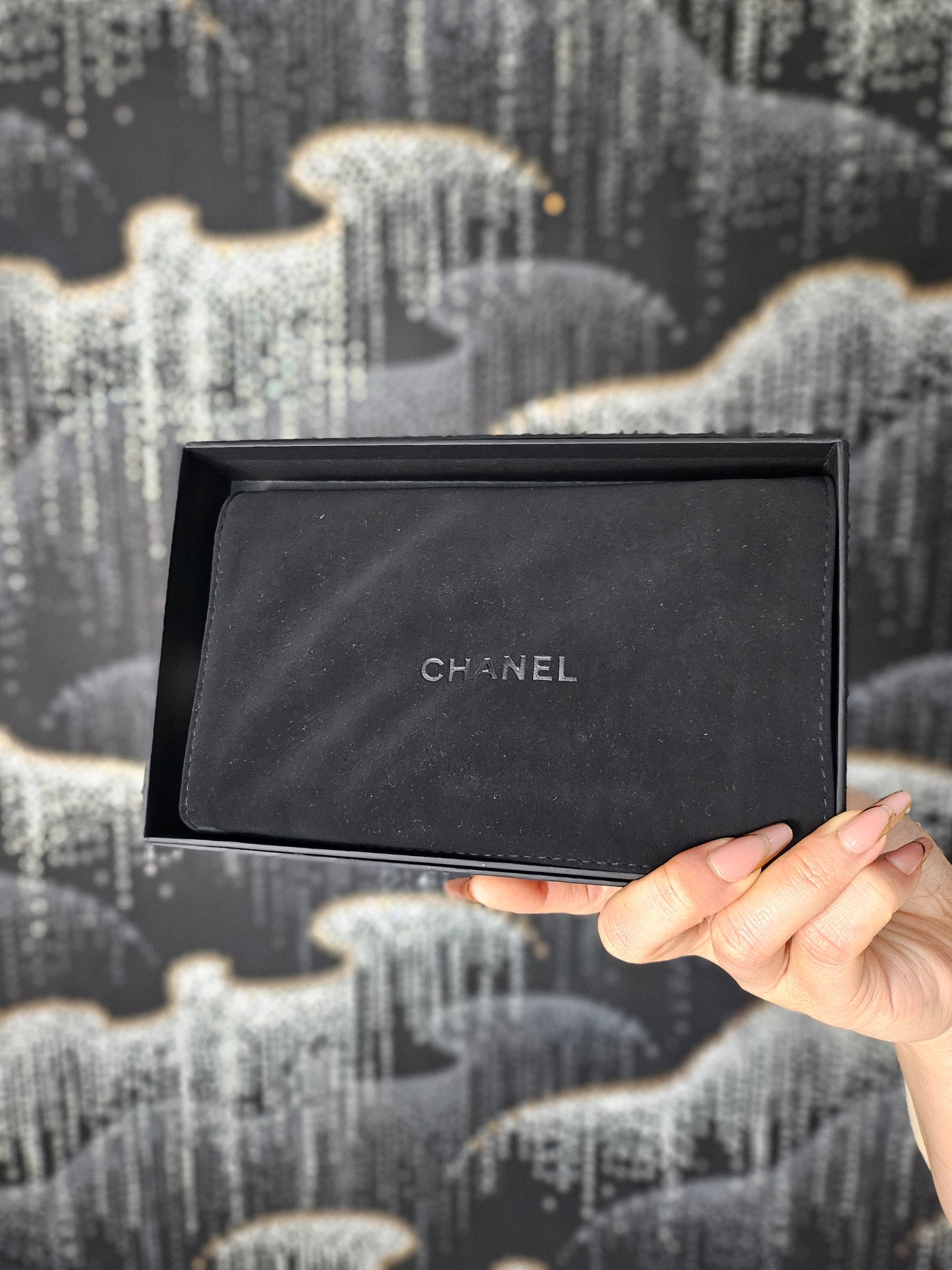 Chanel 2019 Black Lambskin Camellia Wallet/Coin Purse