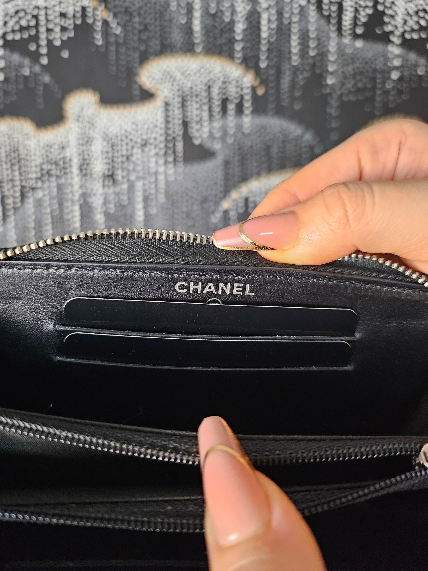 Chanel 2019 Black Lambskin Camellia Wallet/Coin Purse